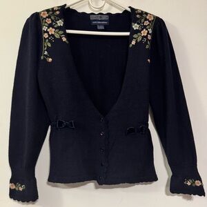 Vtg Vintage Herman Geist Hand Embroidered Small Cardigan